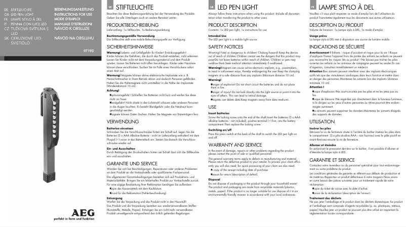 Page n°1 - Manuel utilisateur AEG SL 8