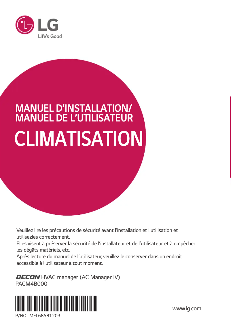 Page n°1 - Manuel utilisateur LG PACM4B000