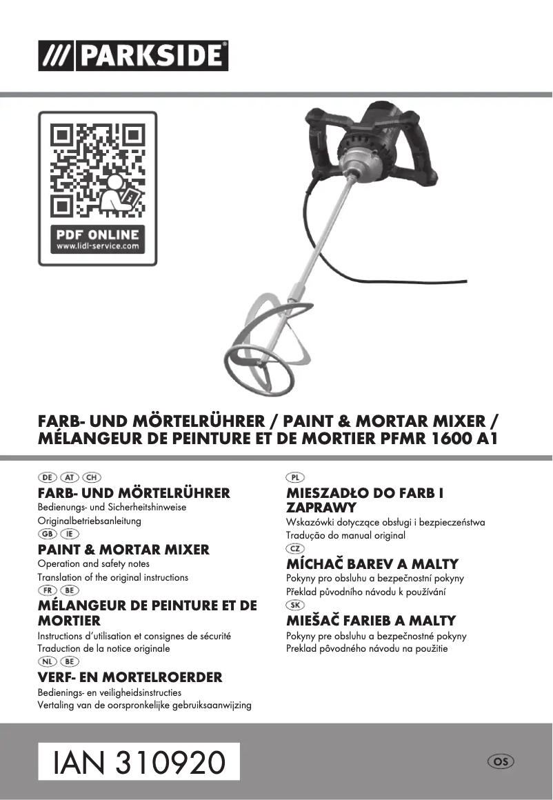 Page 1 de la notice Manuel utilisateur Parkside PFMR 1600 A1