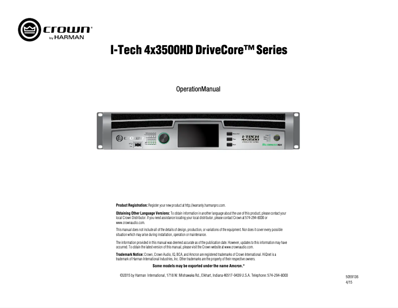 Image de la première page du manuel de l'appareil I-Tech 4x3500HD