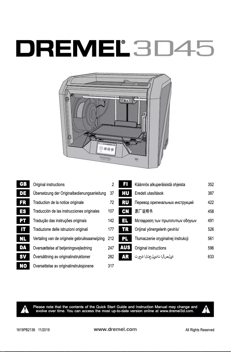 Page 1 de la notice Manuel utilisateur Dremel Digilab 3D45