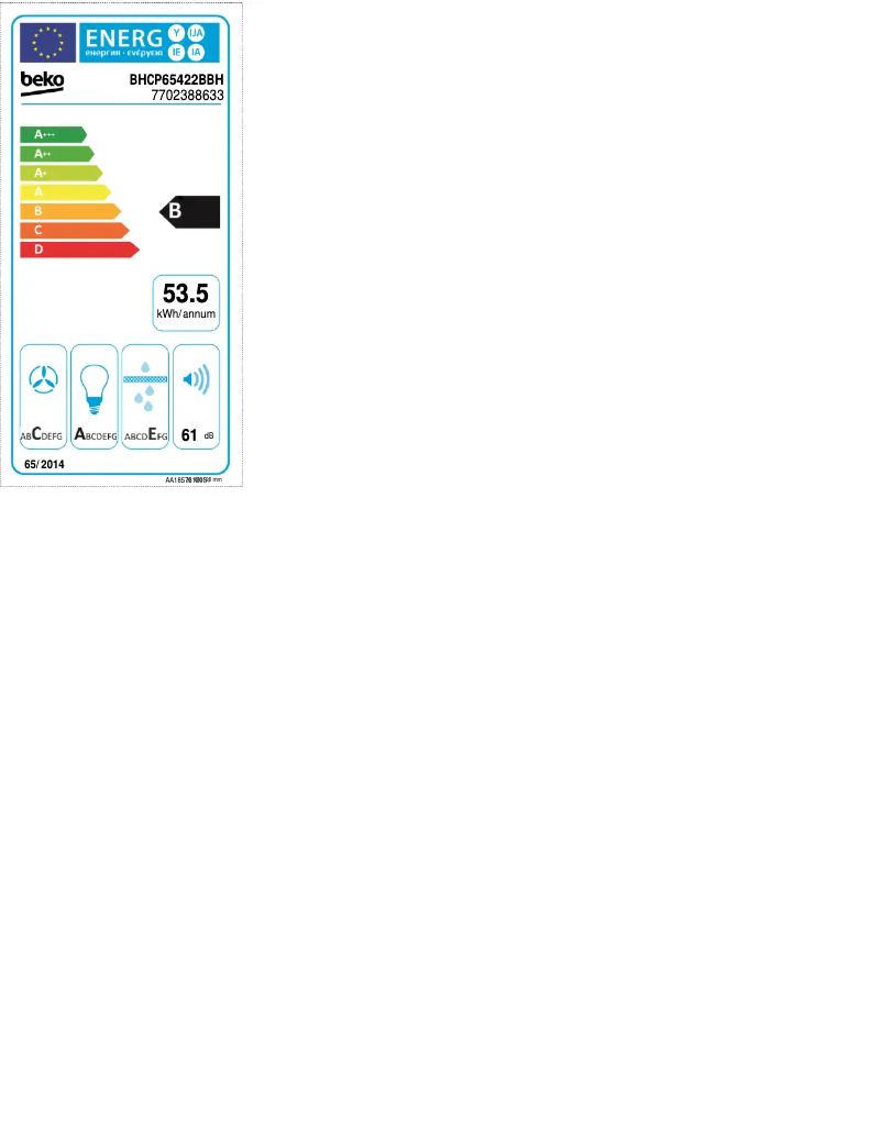 Page 1 de la notice Label énergétique Beko BHCP65422BBH