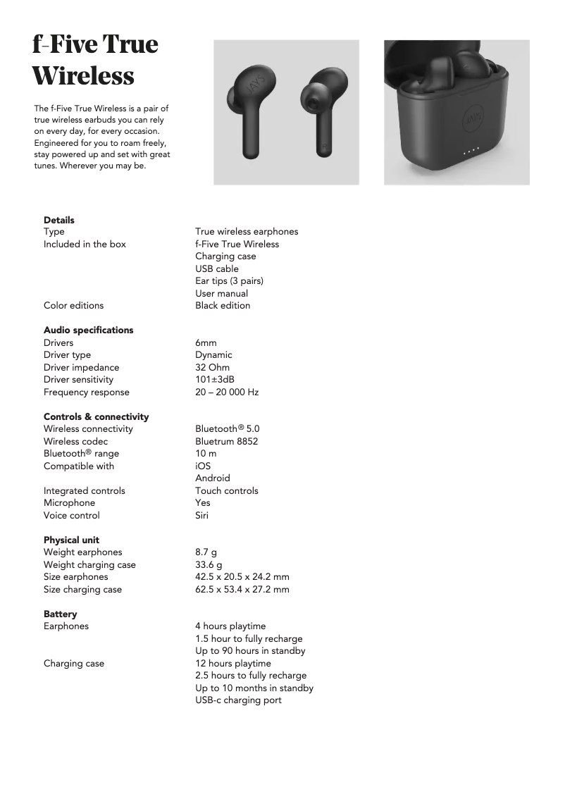 Page n°1 - Fiche technique JAYS f-Five