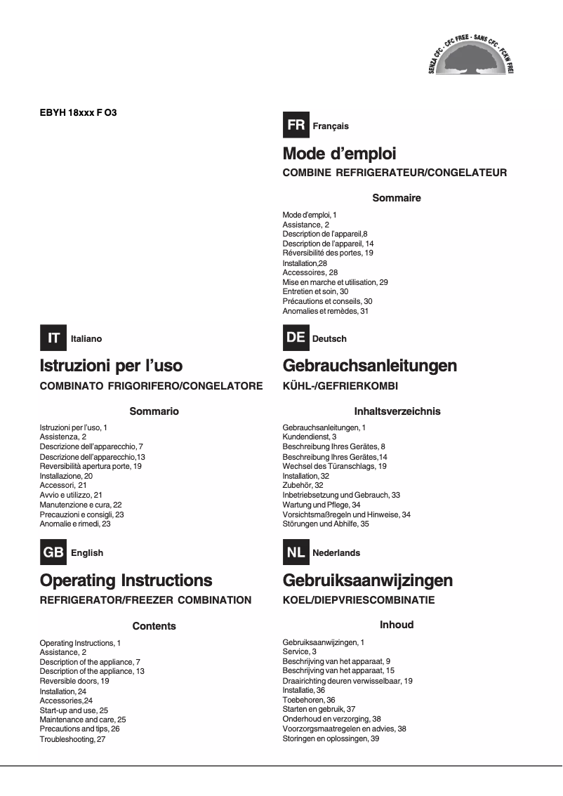 Page 1 de la notice Manuel utilisateur Hotpoint Ariston EBYH 18203 F O3