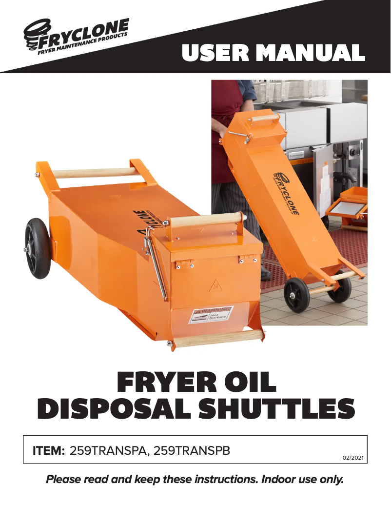 Page 1 de la notice Manuel utilisateur Fryclone 259TRANSPA