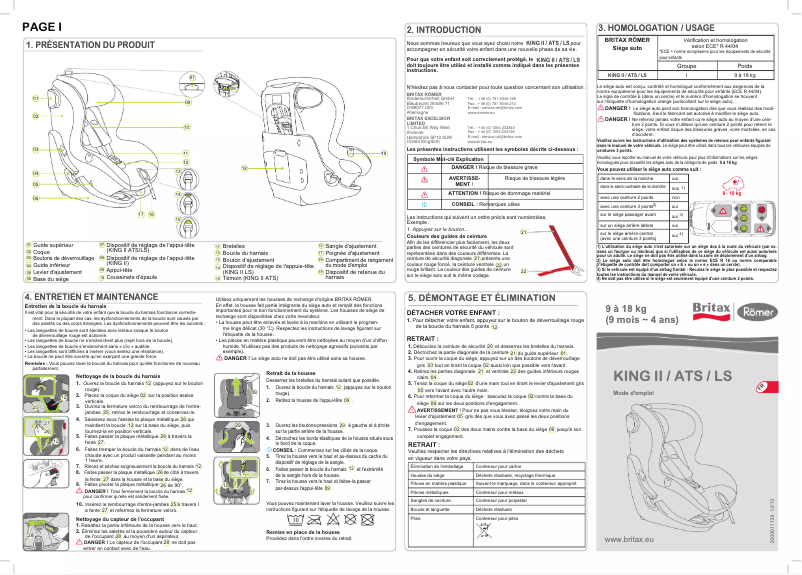 Página 1 del manual Manual de usuario Britax KING II