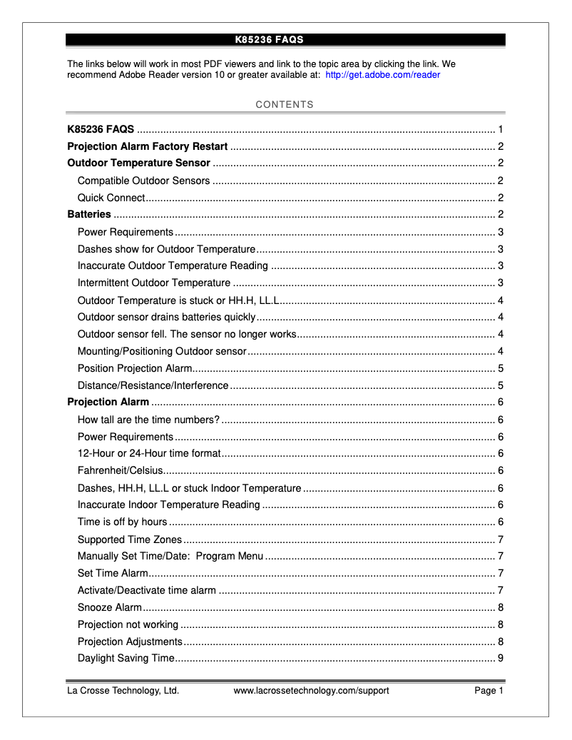 Página 1 del manual Preguntas frecuentes La Crosse Technology K86326
