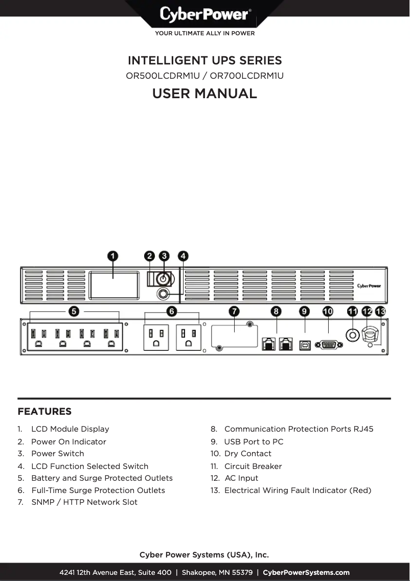 Page n°1 - Manuel utilisateur CyberPower OR500LCDRM1U