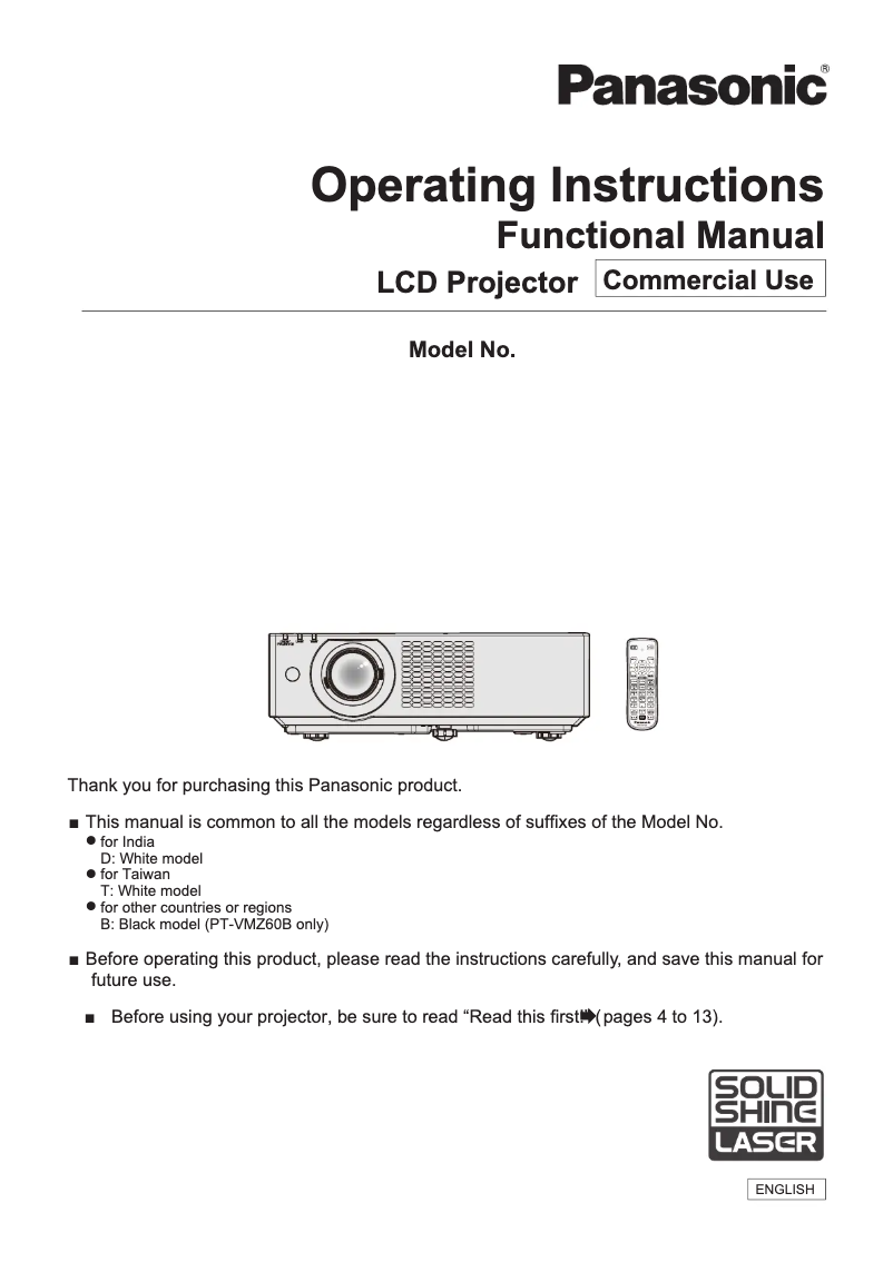 Page 1 of the manual User Manual Panasonic PT-VMZ60B