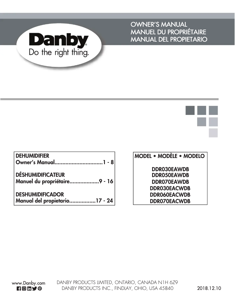 Page n°1 - Manuel utilisateur Danby DDR070EAWDB