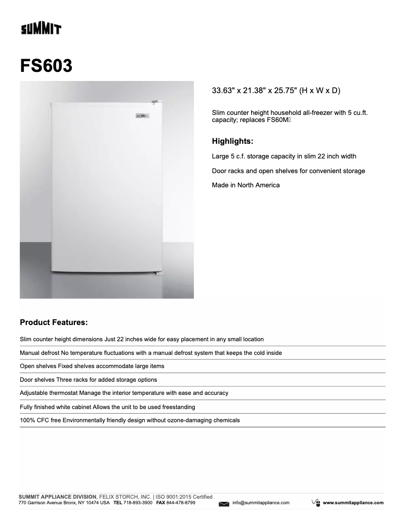 Page n°1 - Fiche technique Summit FS603