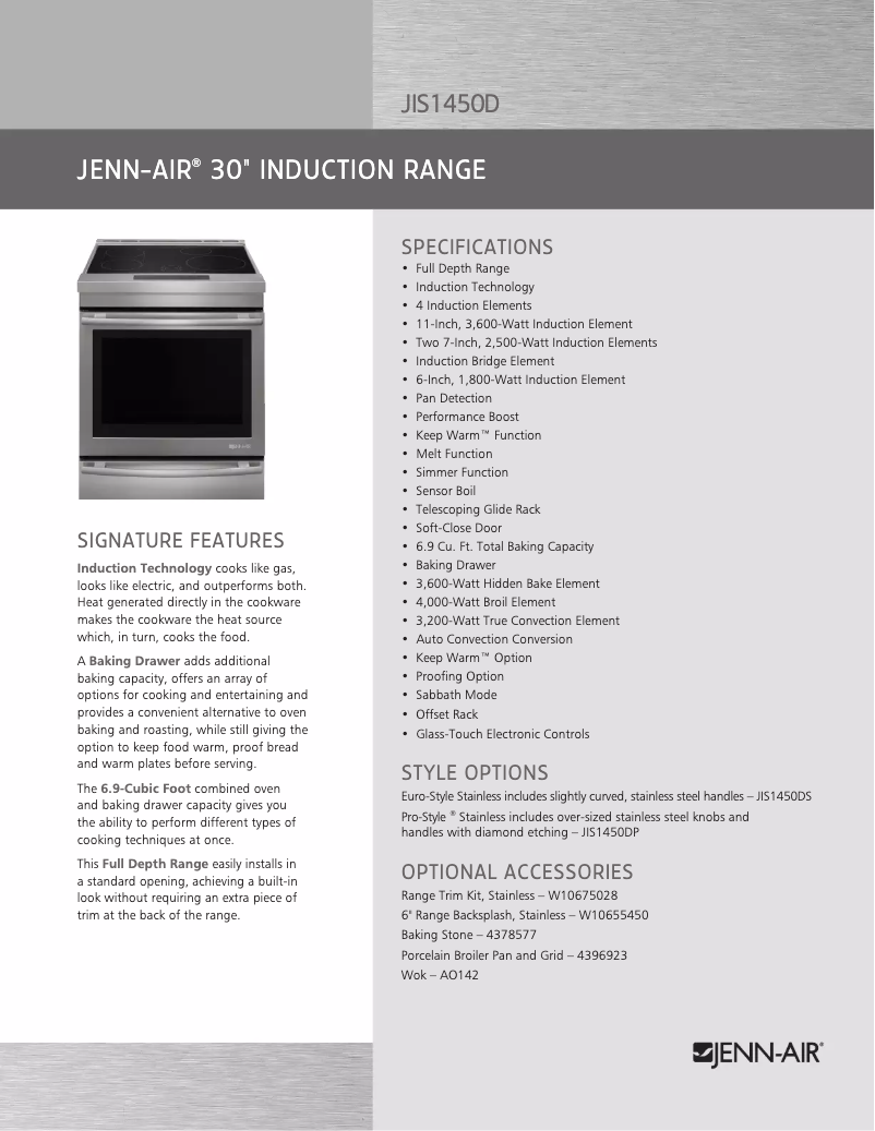 Page 1 de la notice Fiche technique JennAir JIS1450DS