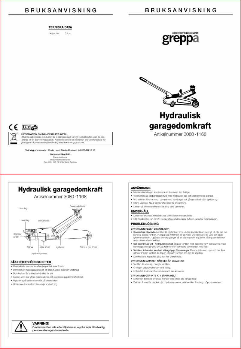 Page 1 de la notice Manuel utilisateur Greppa 3080-1168