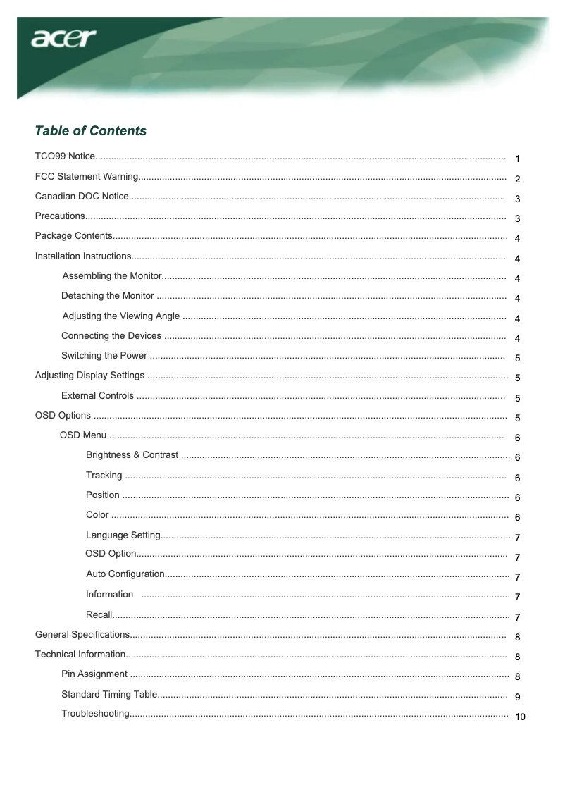 Página 1 del manual Manual de usuario Acer AL2016W