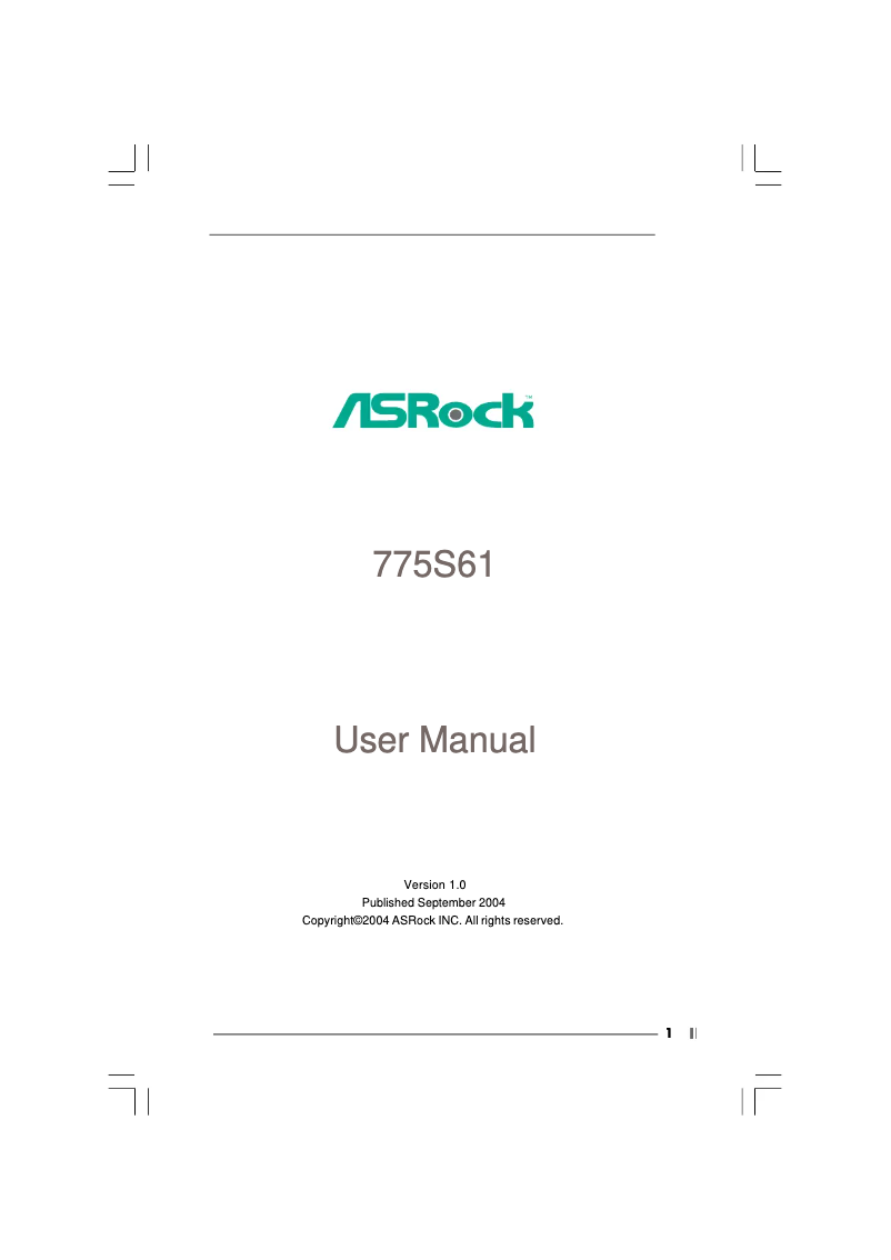 Page n°1 - Manuel utilisateur Asrock 775S61