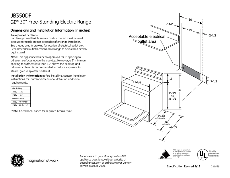 Page n°1 - Fiche technique GE JB350DFBB