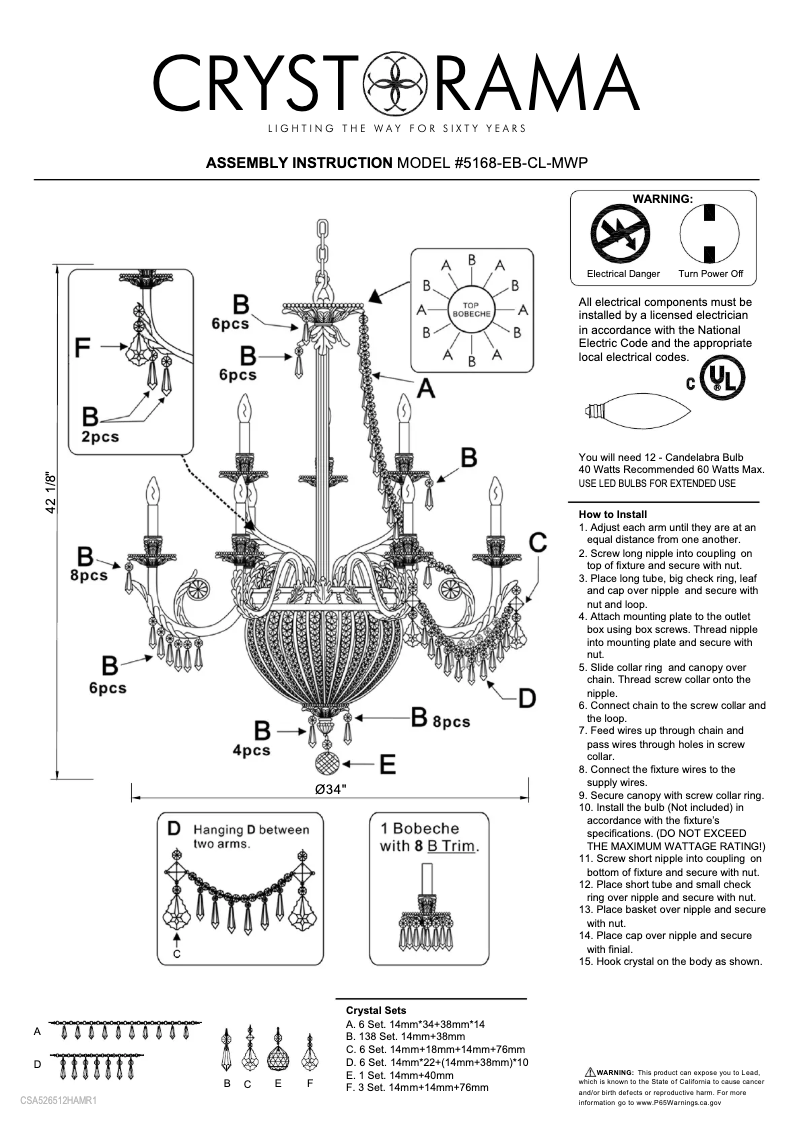Página 1 del manual Manual de usuario Crystorama Vanderbilt 5168-EB-CL-MWP