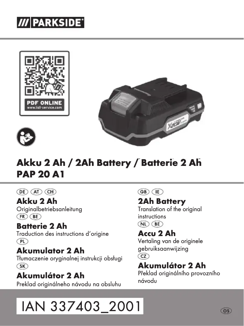 Page 1 de la notice Manuel utilisateur Parkside PAP20 A1