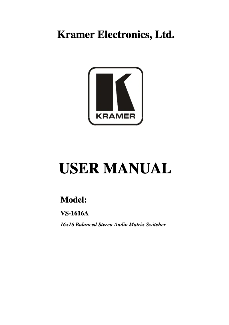 Page 1 of the manual User Manual Kramer VS-1616A