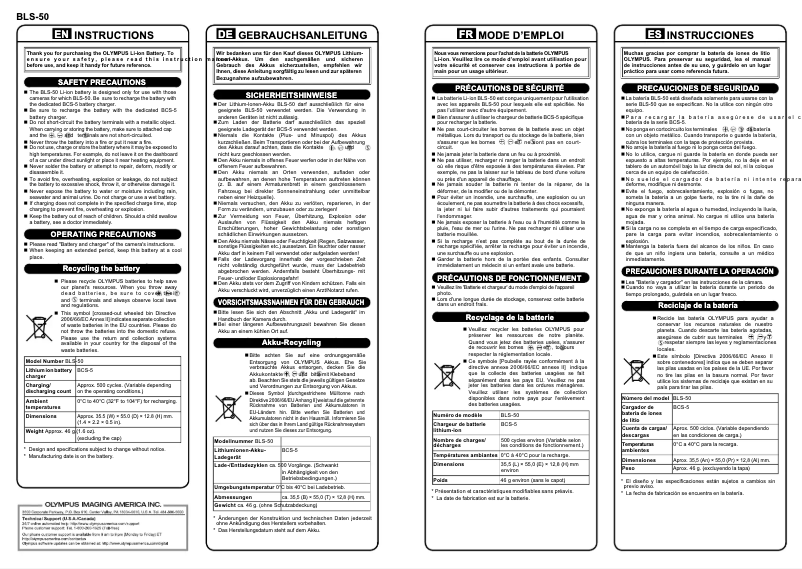 Page 1 de la notice Manuel utilisateur Olympus BLS‑50