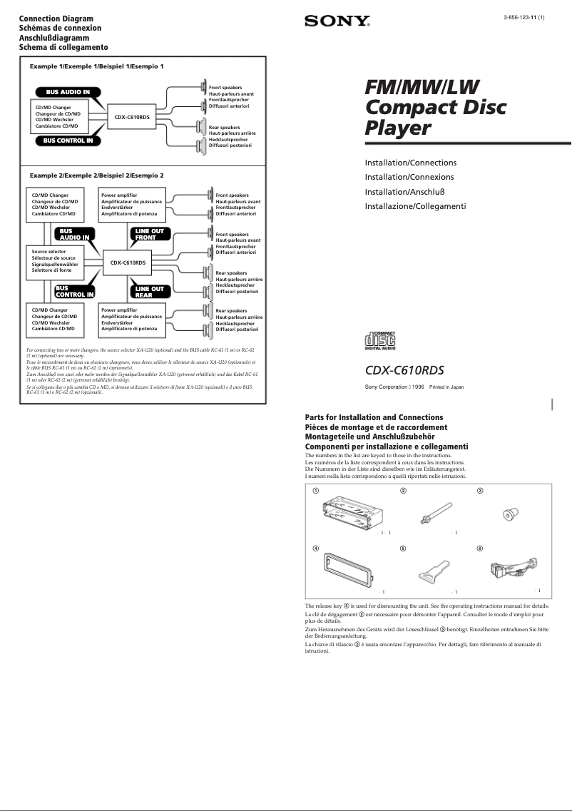 Page 1 de la notice Guide d'installation Sony CDX-C610RDS