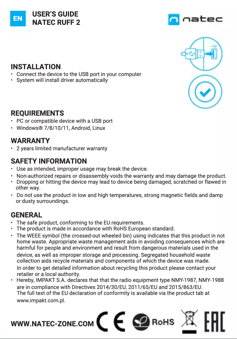 Page 1 de la notice Manuel utilisateur Natec Ruff 2