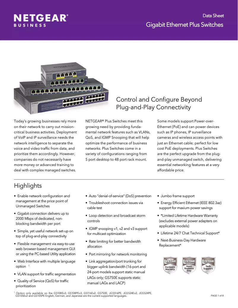 Page n°1 - Fiche technique Netgear JGS524Ev2