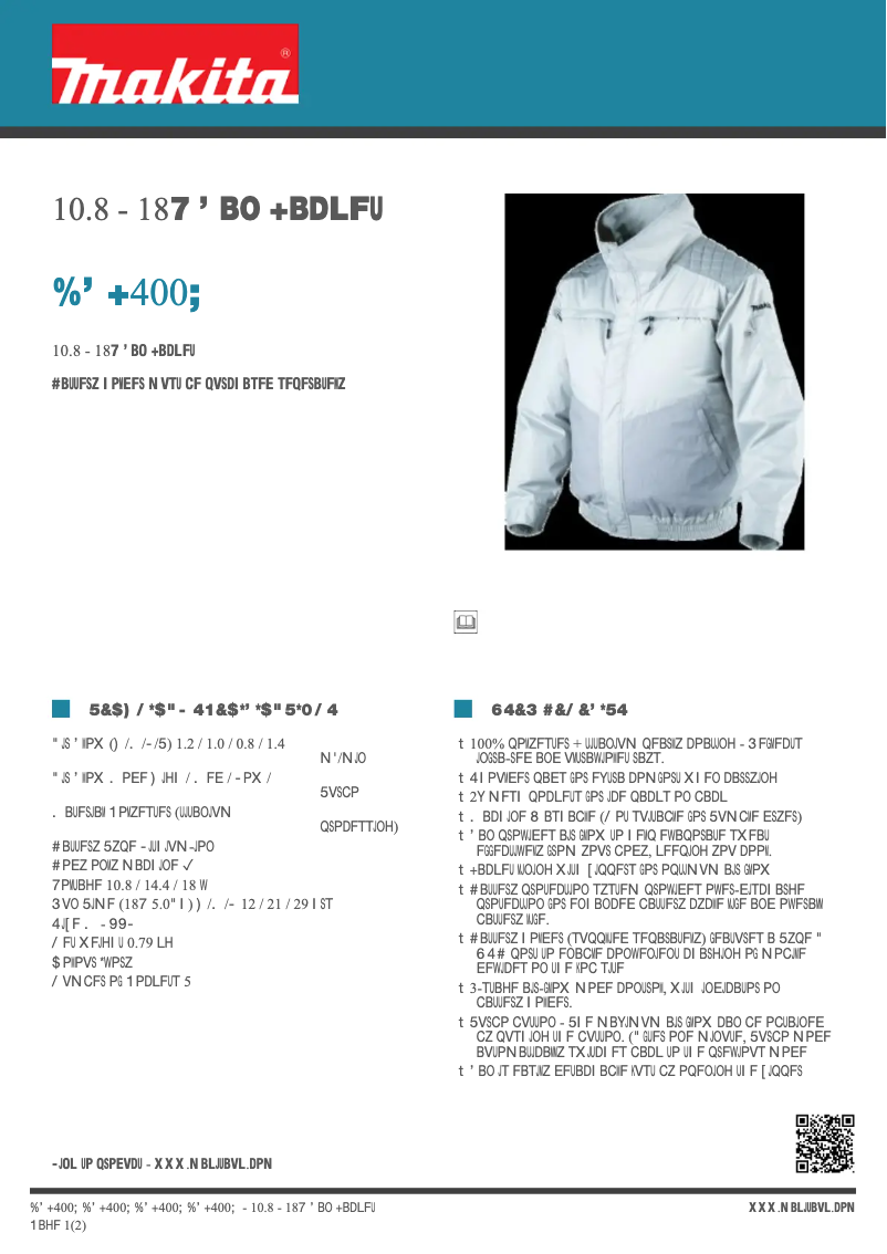 Page 1 de la notice Fiche technique Makita DFJ400Z