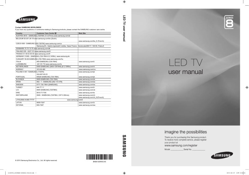 Image de la première page du manuel de l'appareil UE65C8700XS