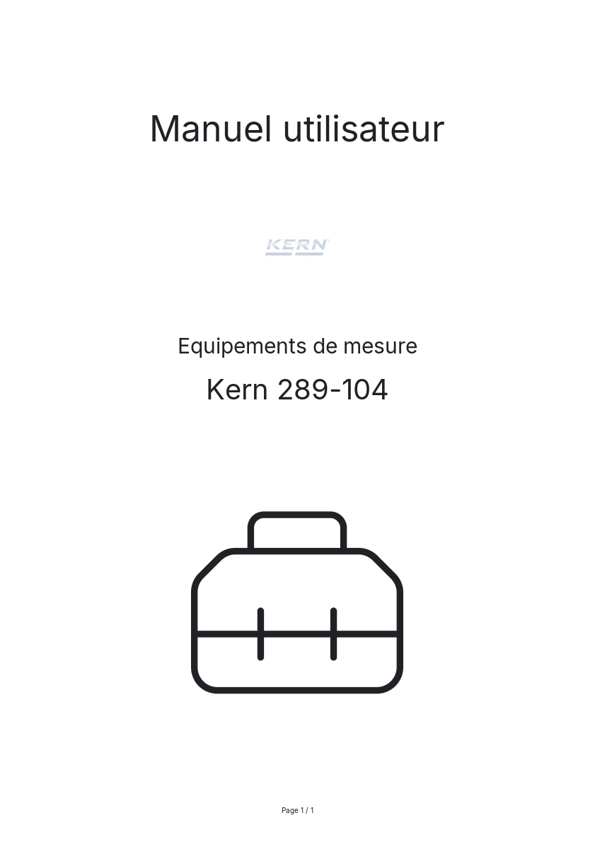 Page n°1 - Manuel utilisateur Kern 289-104