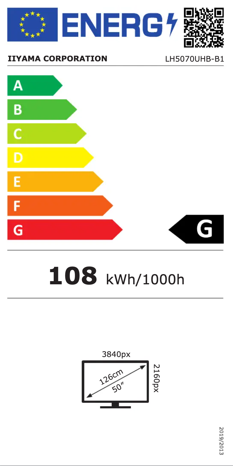 Page n°1 - Label énergétique Iiyama ProLite LH5070UHB
