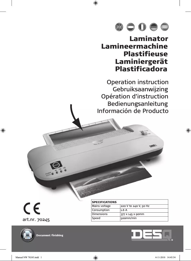 Page n°1 - Manuel utilisateur Desq 70245