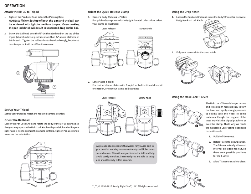 Page 1 de la notice Manuel utilisateur Really Right Stuff BH-30