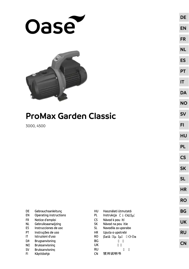 Page 1 de la notice Manuel utilisateur Oase ProMax Garden Classic 3000