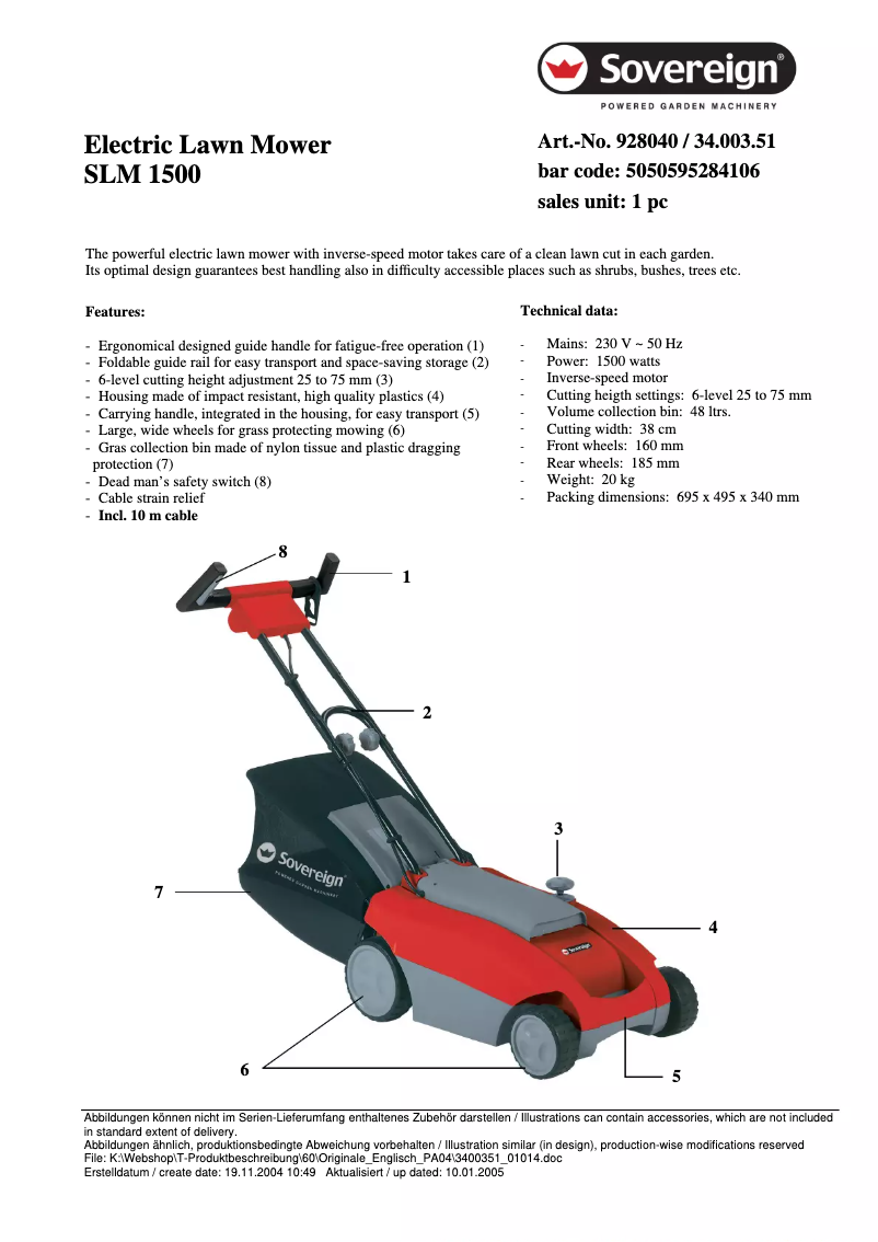Image de la première page du manuel de l'appareil SLM 1500