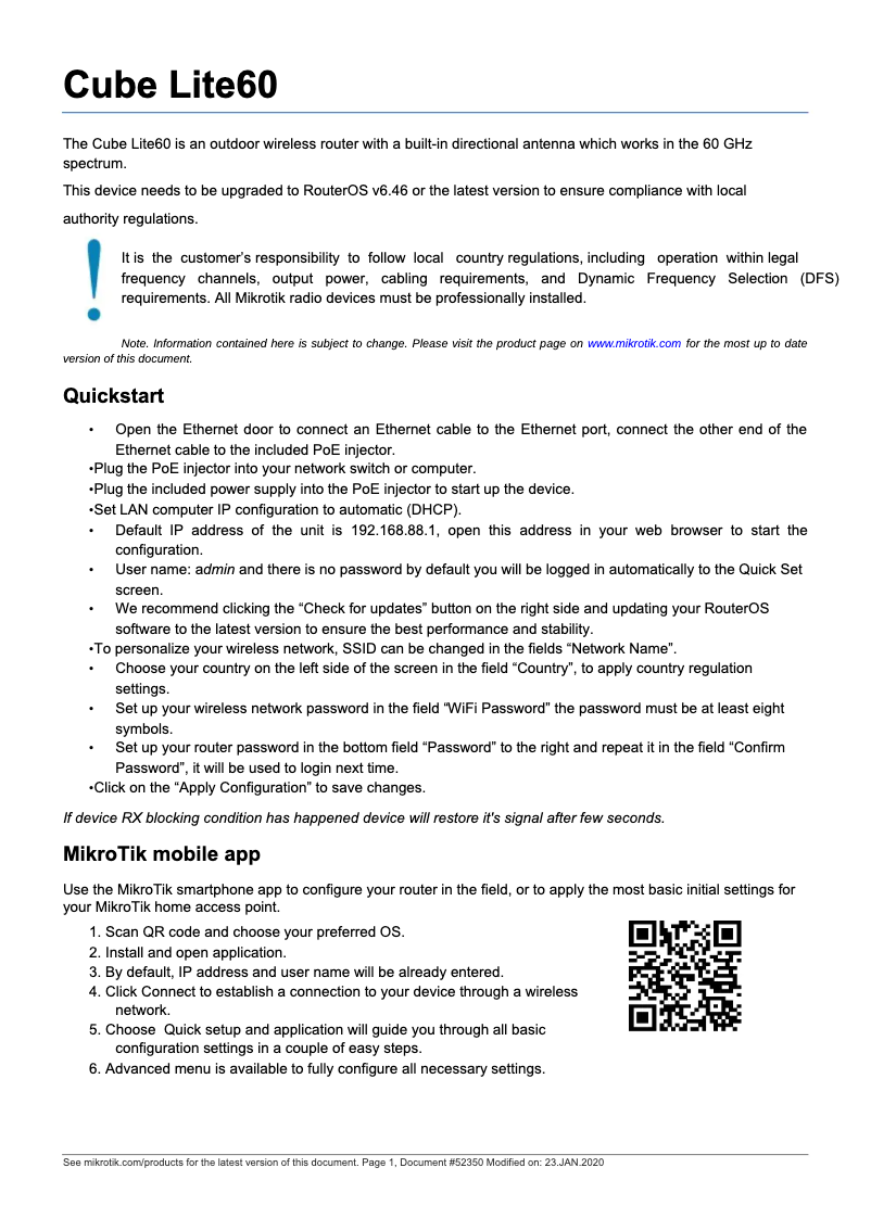 Image de la première page du manuel de l'appareil Cube Lite60