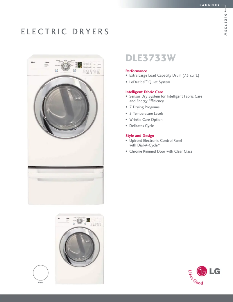 Page n°1 - Fiche technique LG DLE3733W
