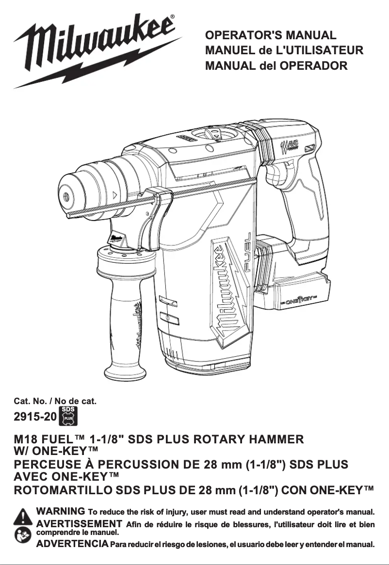 Page 1 de la notice Manuel utilisateur Milwaukee M18 Fuel ONE-KEY 2915-22