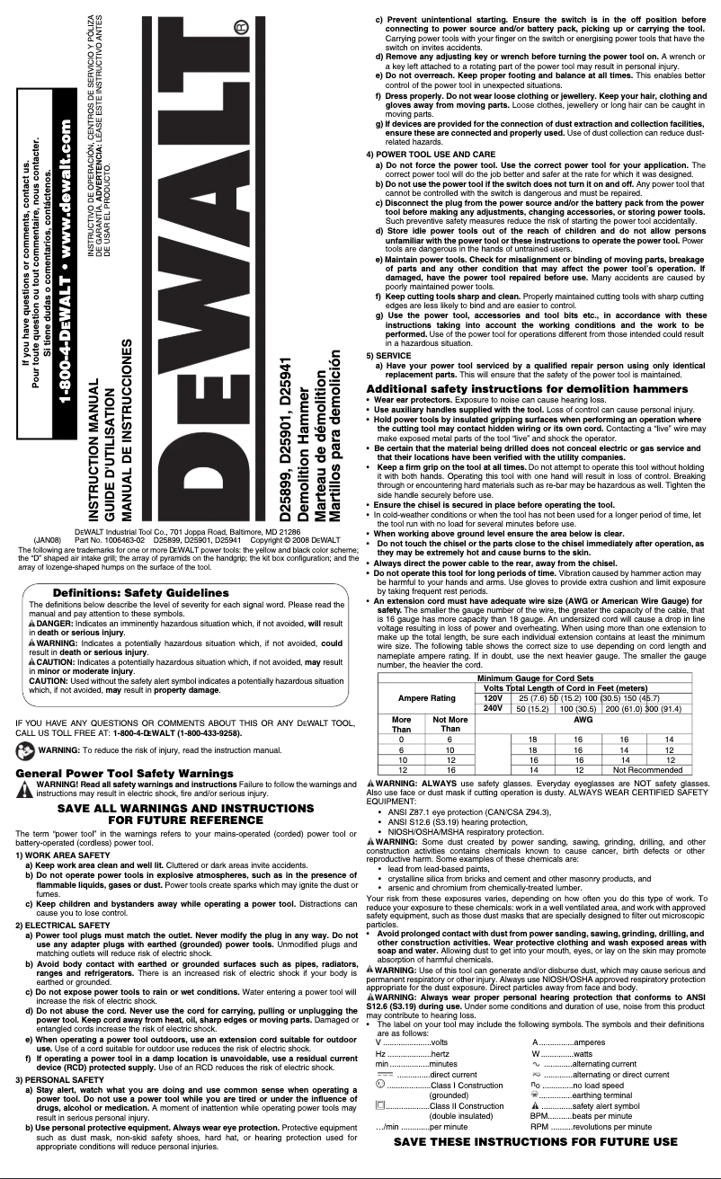 Page 1 de la notice Manuel utilisateur DeWalt DAH180032