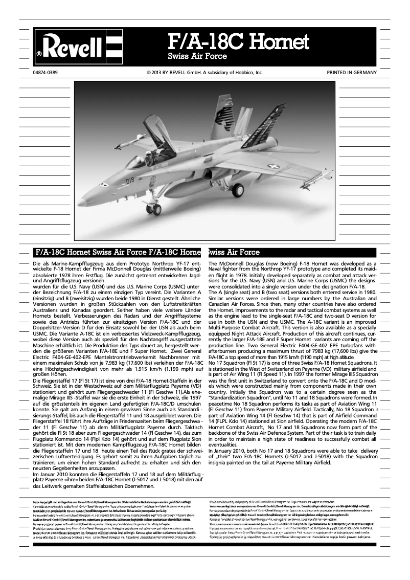 Page n°1 - Manuel utilisateur Revell F/A-18C Hornet Swiss Air Force