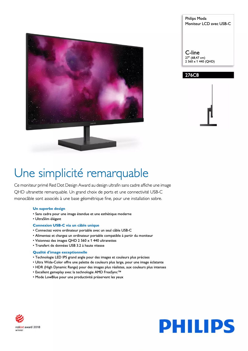 Page n°1 - Fiche technique Philips Moda 276C8