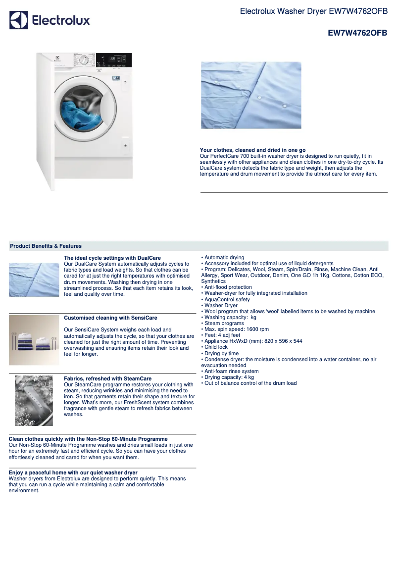 Page n°1 - Fiche technique Electrolux EW7W4762OFB