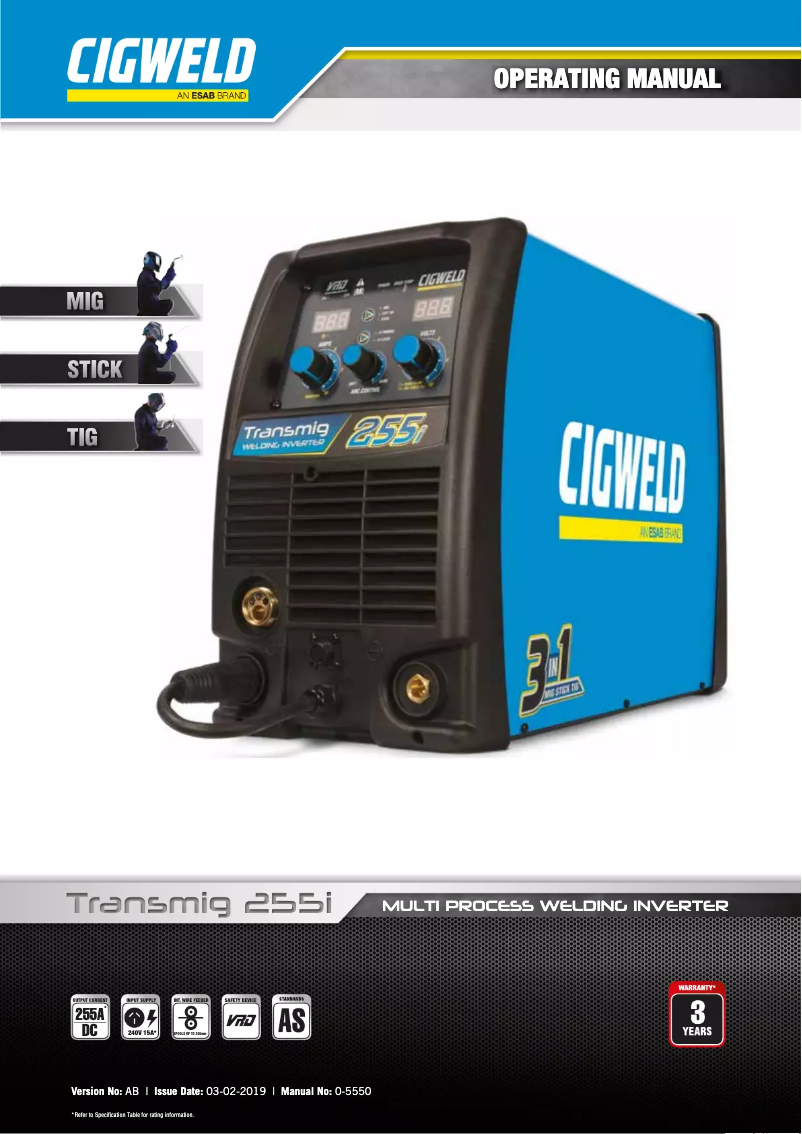 Page n°1 - Manuel utilisateur Cigweld Transmig 255i