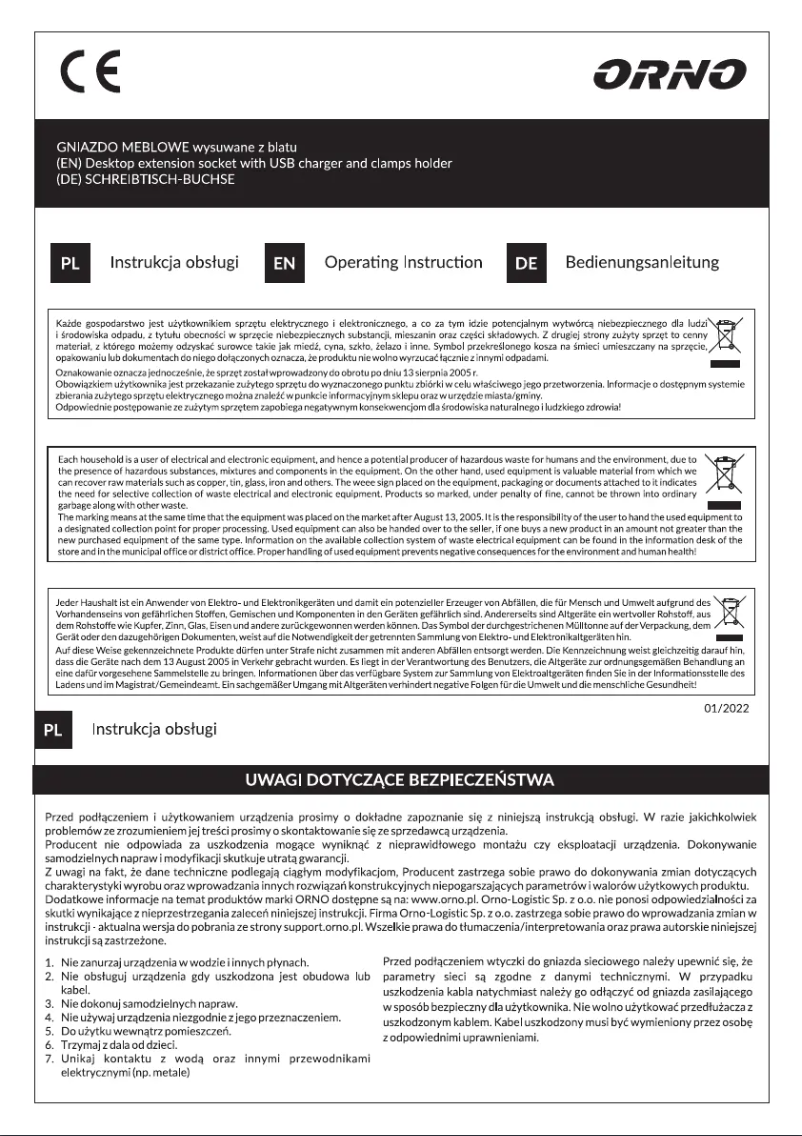Page 1 de la notice Manuel utilisateur ORNO OR-AE-1354