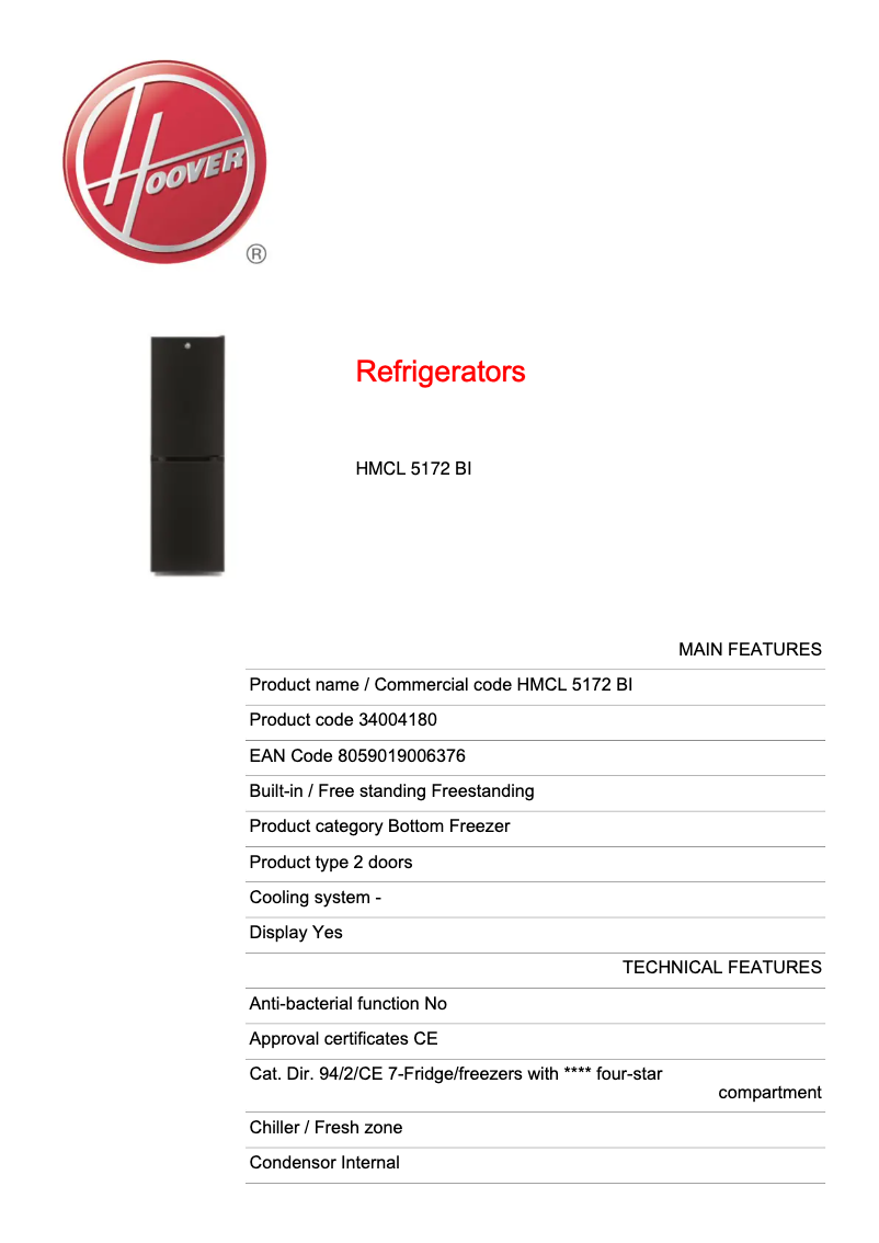 Page n°1 - Manuel utilisateur Hoover HMCL 5172 BI