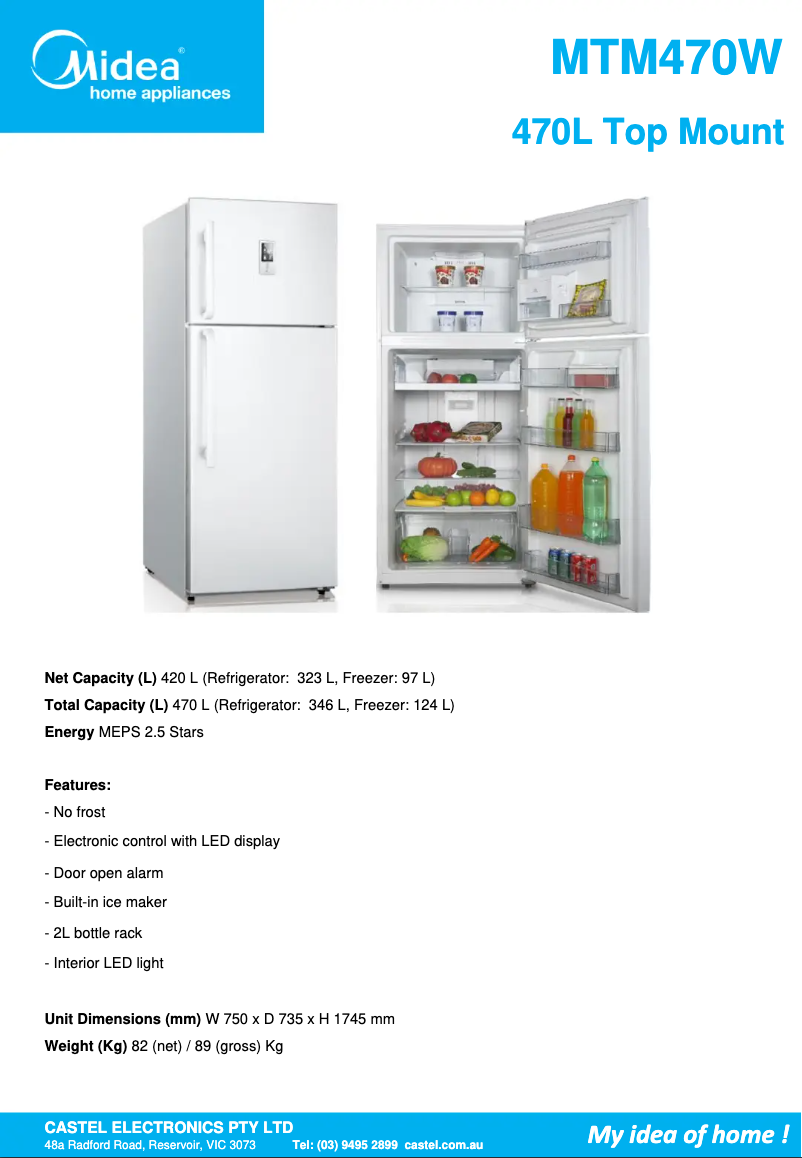 Page 1 de la notice Fiche technique Midea MTM470W