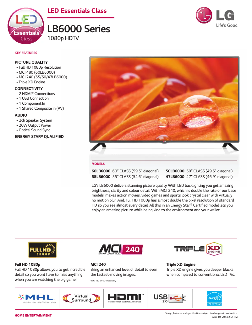 Image de la première page du manuel de l'appareil 55LB6000