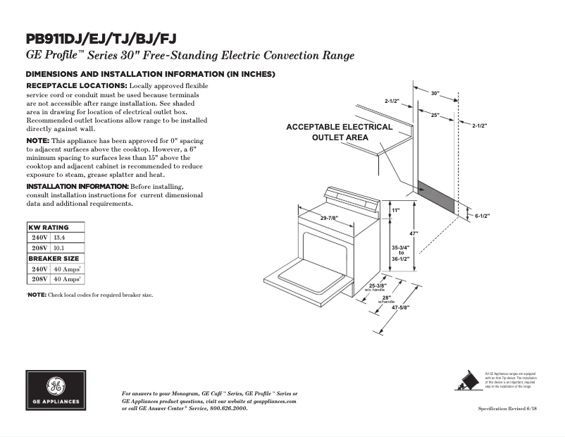 Page n°1 - Fiche technique GE PB911BJTS