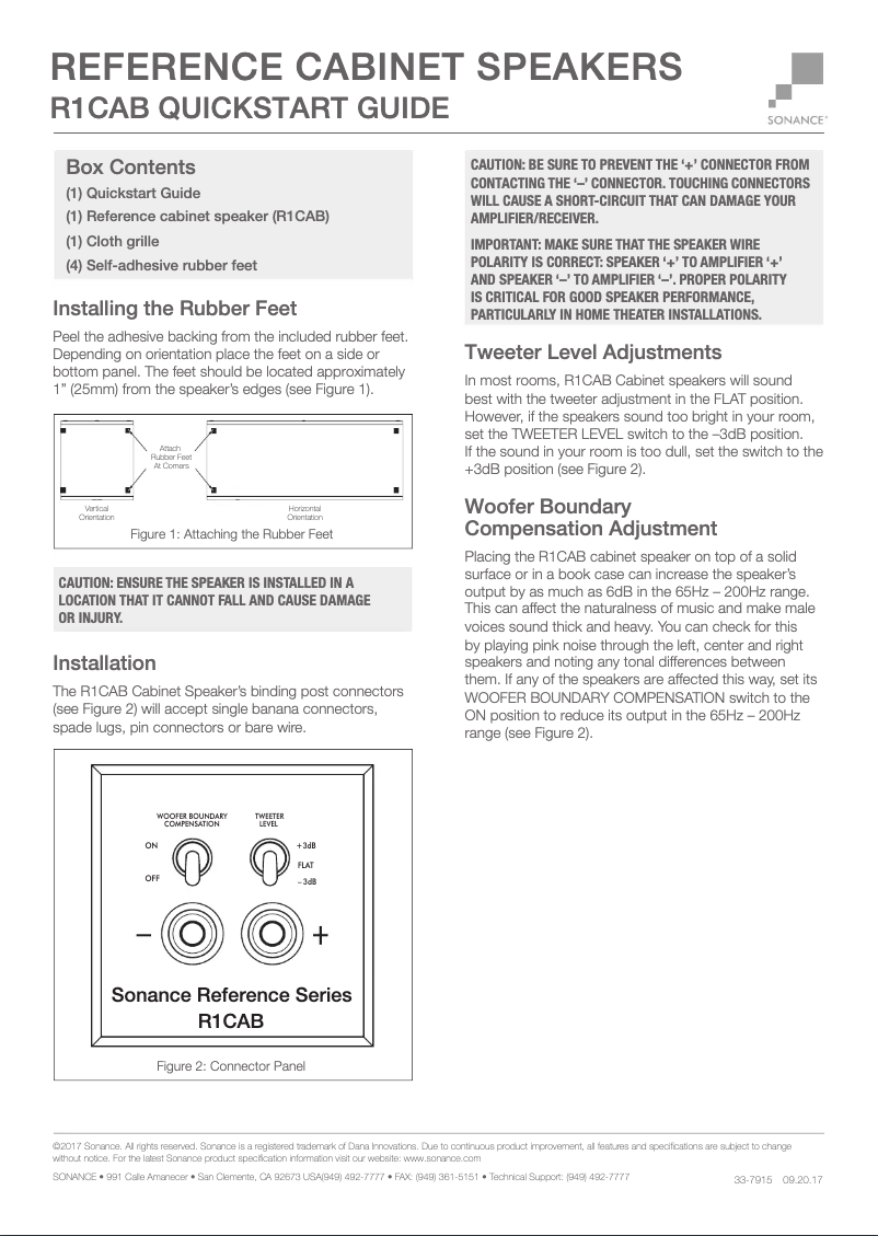 Page 1 de la notice Manuel utilisateur Sonance Cabinet LCR