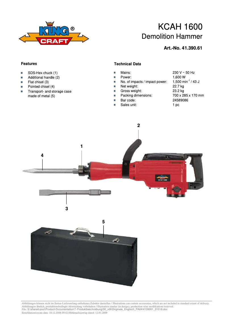 Page n°1 - Manuel utilisateur King Craft KCAH 1600